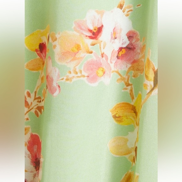 ByTimo Satin Green Bouquet Floral Print Ruched Gown - Picture 6 of 10